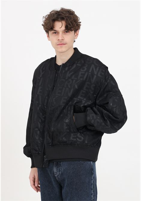 Black men's bomber jacket with allover logo CALVIN KLEIN JEANS | J30J3246580GL0GL